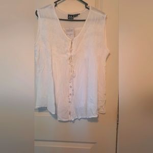 Womens button up / lace up white sleeveless top